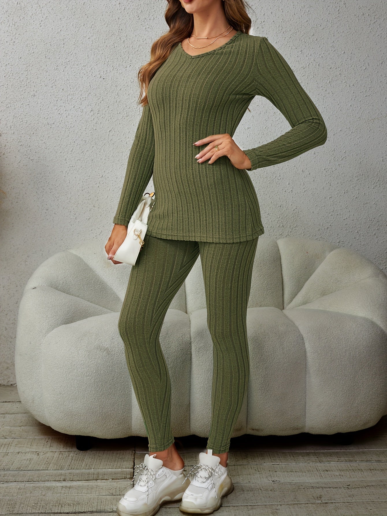 Miscozy's Ribbed Knit Two-Piece Set: Top & Pants Outfits