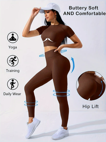 Miscozy 2pcs Yoga Set - Crop Top & High Waist Leggings