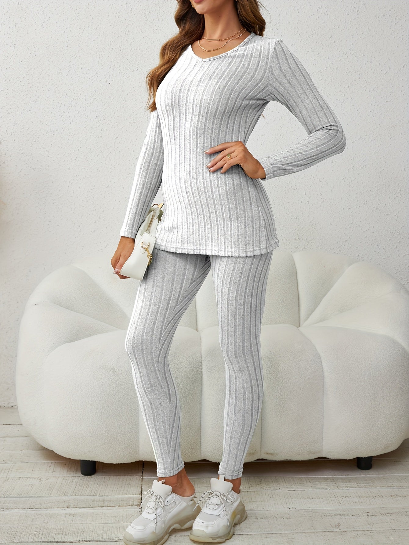 Miscozy's Ribbed Knit Two-Piece Set: Top & Pants Outfits