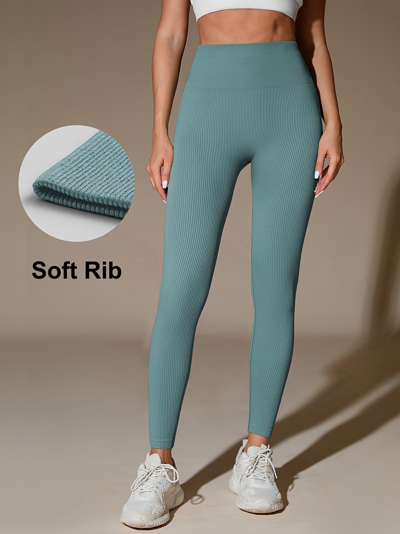 High-Waisted Ribbed Yoga Leggings - MISCOZY