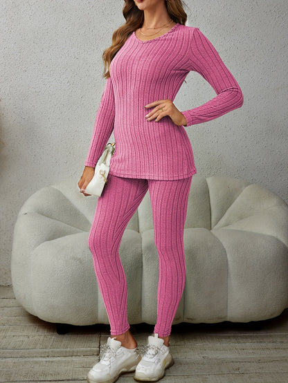 Miscozy's Ribbed Knit Two-Piece Set: Top & Pants Outfits