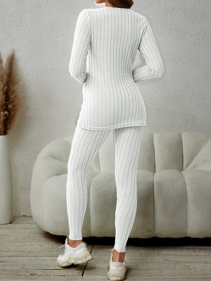 Miscozy's Ribbed Knit Two-Piece Set: Top & Pants Outfits