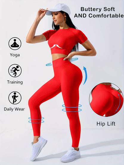 Miscozy 2pcs Yoga Set - Crop Top & High Waist Leggings