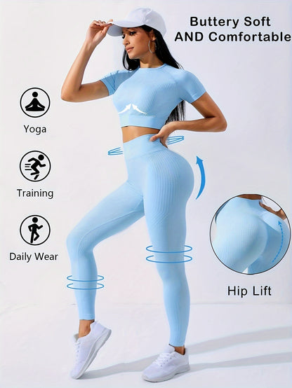 Miscozy 2pcs Yoga Set - Crop Top & High Waist Leggings