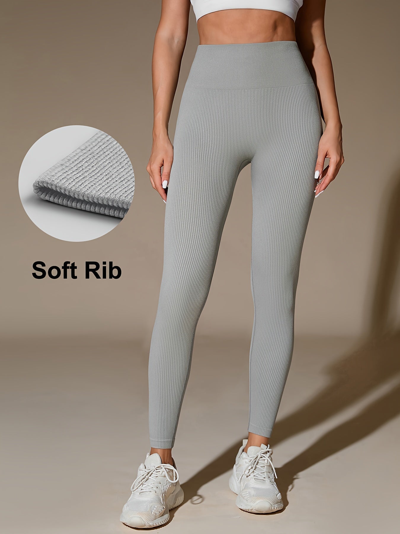 High-Waisted Ribbed Yoga Leggings - MISCOZY