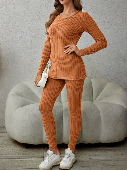 Miscozy's Ribbed Knit Two-Piece Set: Top & Pants Outfits