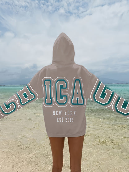 Miscozy's unisex Letter Print Drop Shoulder Hoodie