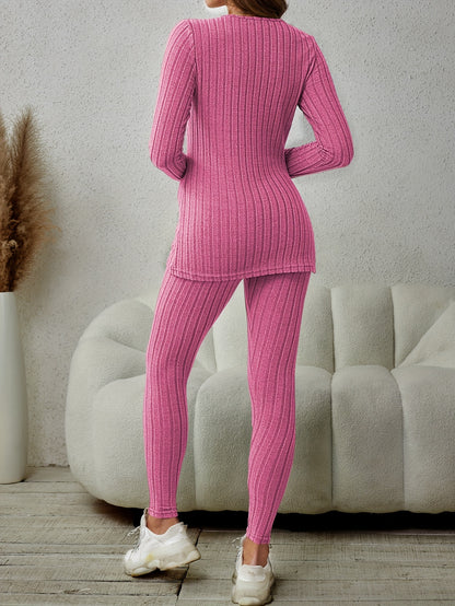 Miscozy's Ribbed Knit Two-Piece Set: Top & Pants Outfits