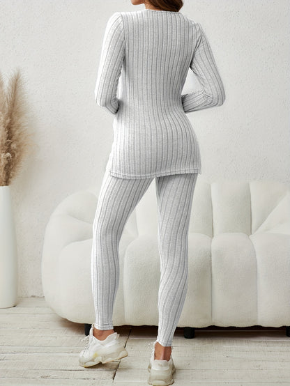 Miscozy's Ribbed Knit Two-Piece Set: Top & Pants Outfits