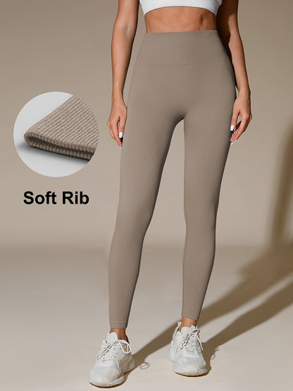 High-Waisted Ribbed Yoga Leggings - MISCOZY