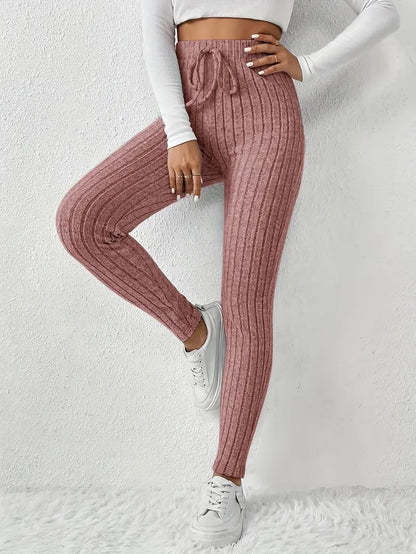 Miscozy's High-Waist Ribbed Skinny Pants for Women