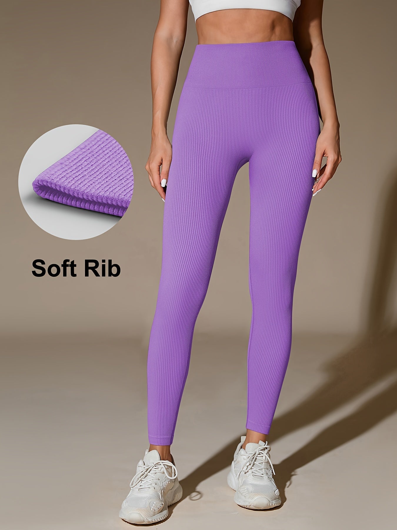 High-Waisted Ribbed Yoga Leggings - MISCOZY