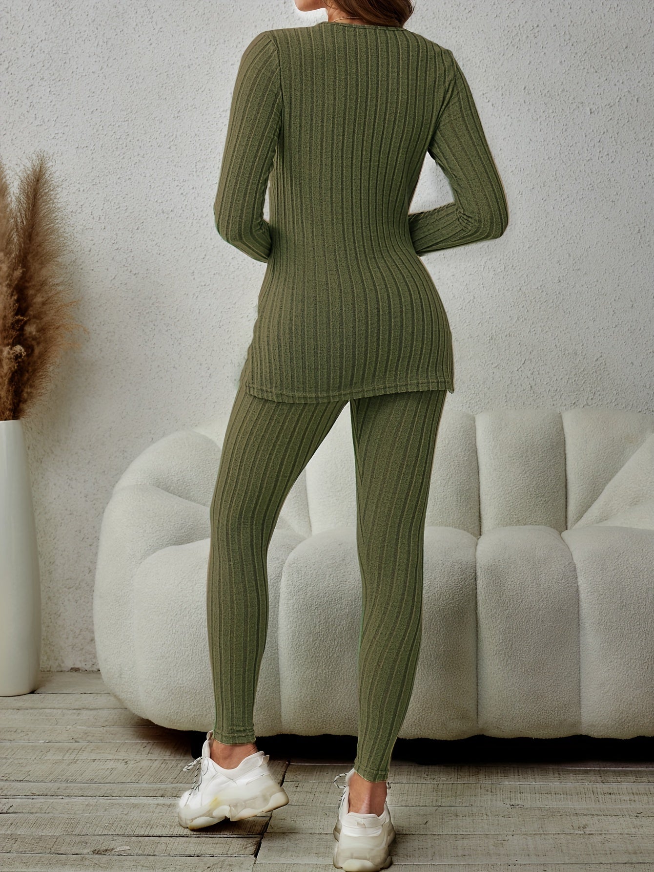 Miscozy's Ribbed Knit Two-Piece Set: Top & Pants Outfits