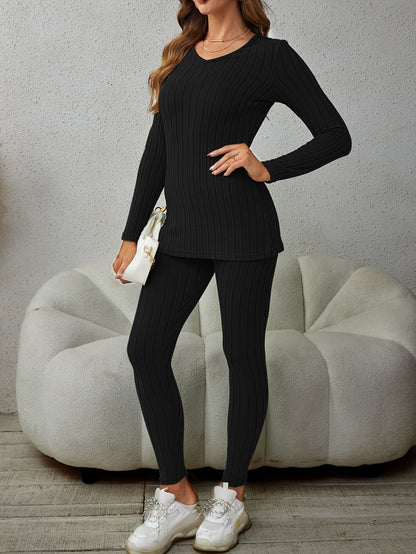 Miscozy's Ribbed Knit Two-Piece Set: Top & Pants Outfits