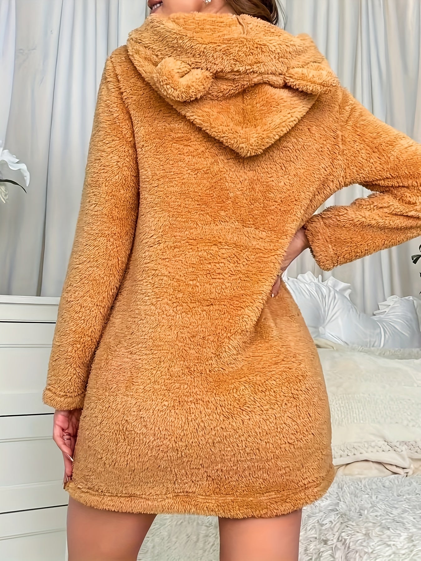 Women's Cute Bear Plush Hooded Sleepwear Dress - MISCOZY