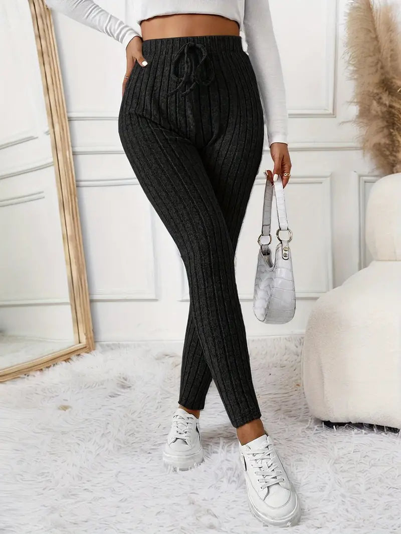 Miscozy's High-Waist Ribbed Skinny Pants for Women