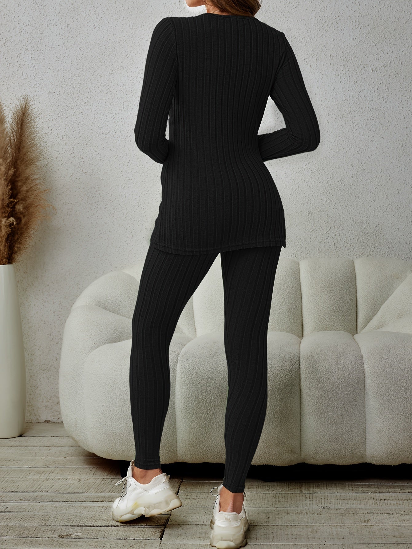 Miscozy's Ribbed Knit Two-Piece Set: Top & Pants Outfits