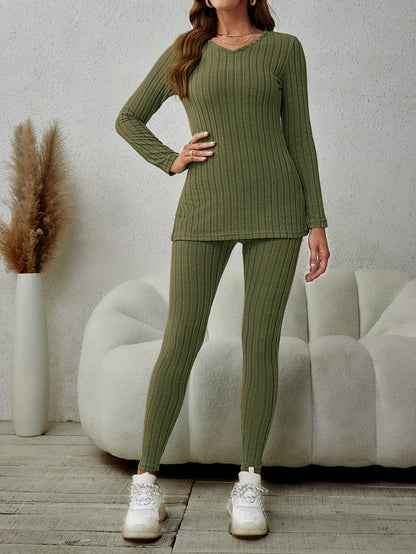 Miscozy's Ribbed Knit Two-Piece Set: Top & Pants Outfits