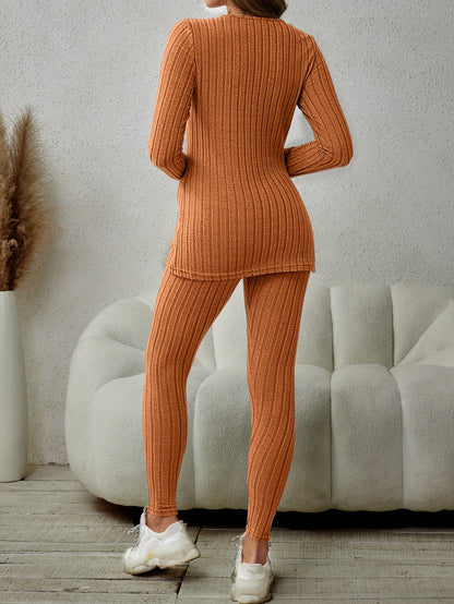 Miscozy's Ribbed Knit Two-Piece Set: Top & Pants Outfits