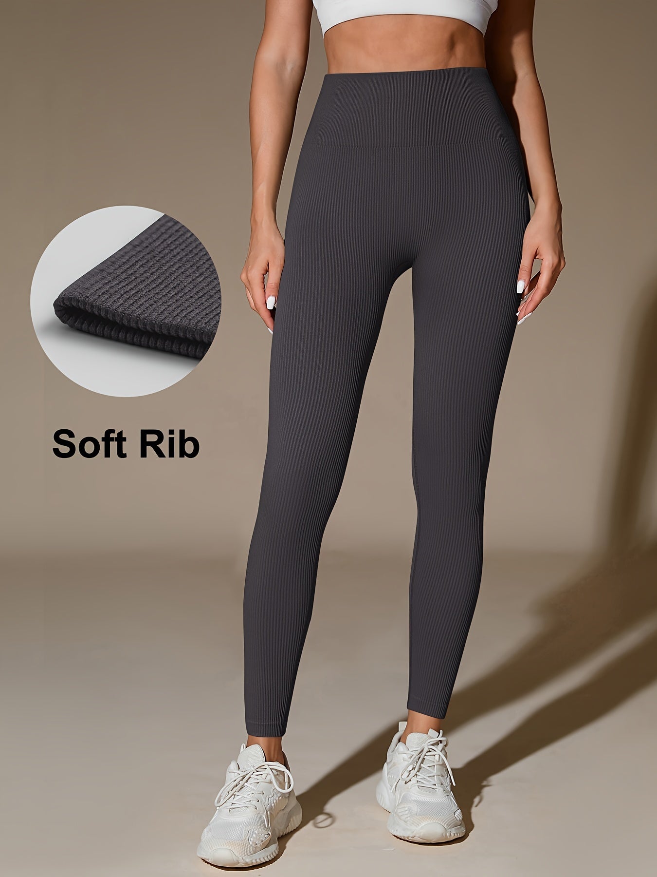 High-Waisted Ribbed Yoga Leggings - MISCOZY