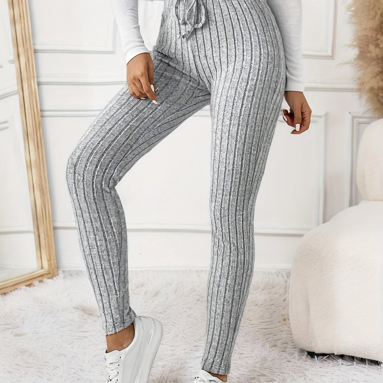 Miscozy's High-Waist Ribbed Skinny Pants for Women