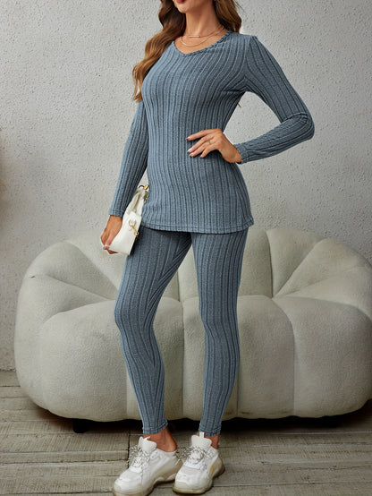 Miscozy's Ribbed Knit Two-Piece Set: Top & Pants Outfits